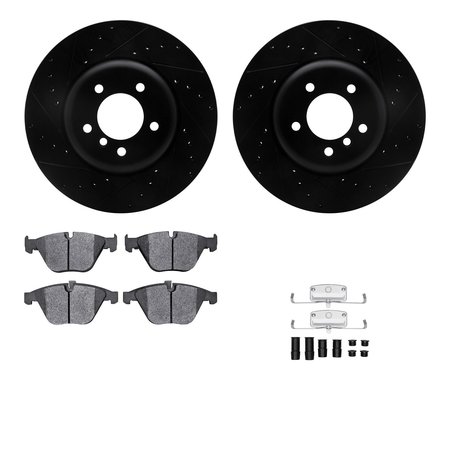 DYNAMIC FRICTION CO 8512-31388, Rotors-Drilled and Slotted-Black w/ 5000 Advanced Brake Pads incl. Hardware, Zinc Coated 8512-31388